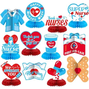 12 Pcs Nurse Party Honeycomb Centerpieces Nurse Graduation Nursing Day Appreciation Week Decorations Honeycomb Table Toppers for Medical Rn 2026 Grad Supplies