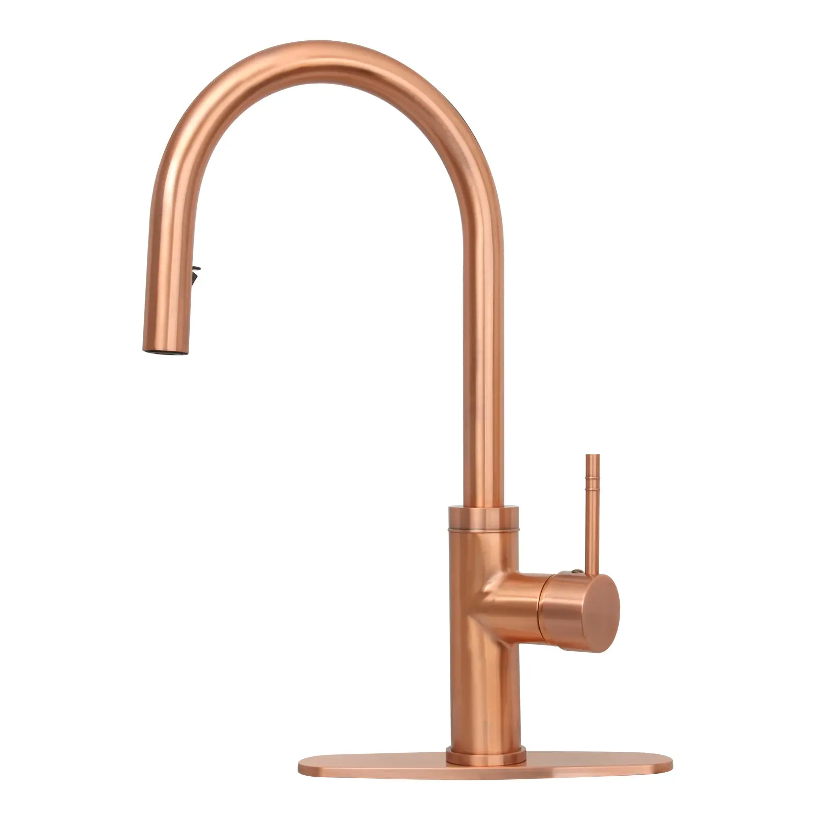 Copper Pull Out Kitchen Faucet with Deck Plate, Single Level Solid Brass Kitchen Sink Faucets with Pull Down Sprayer
