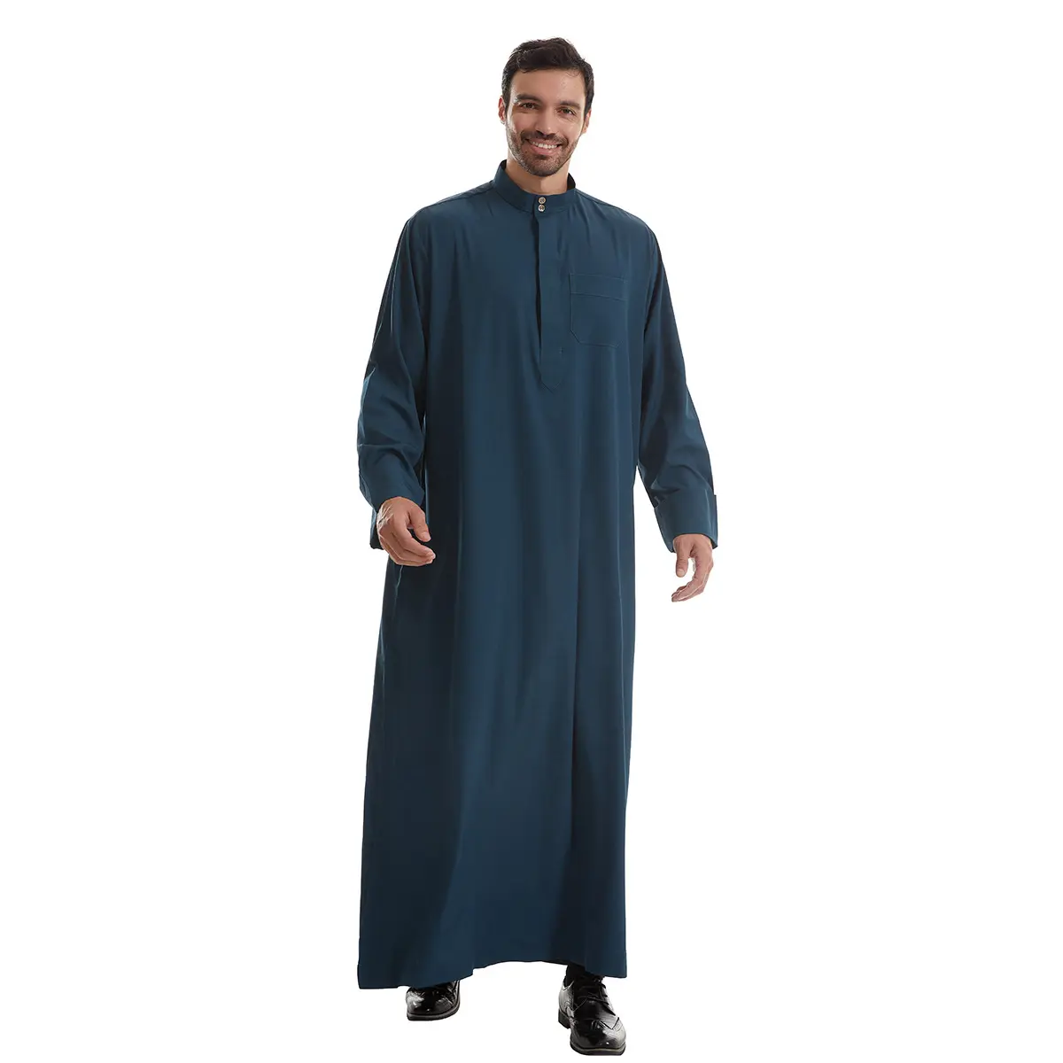 Men's Robe with Pocket Buttons Loose Fit Casual Elegant Long Sleeved Round Collar Spring & Autumn Wear Muslim Men's Clothing Arabian Robe Traditional Robe mens thobe menabaya
