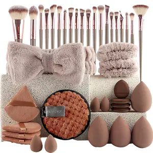 2025 Christmasmakeup 40/20Pcs Makeup Starter Set Soft Brushes, Makeup Brush & Sponge & Headband & Brush Cleaning Bowl & Puff&, Portable Makeup Kit Complete Girls,Women Makeup Brush Set Complete Makeup Set with Brushes organizer finger powder puff reusable