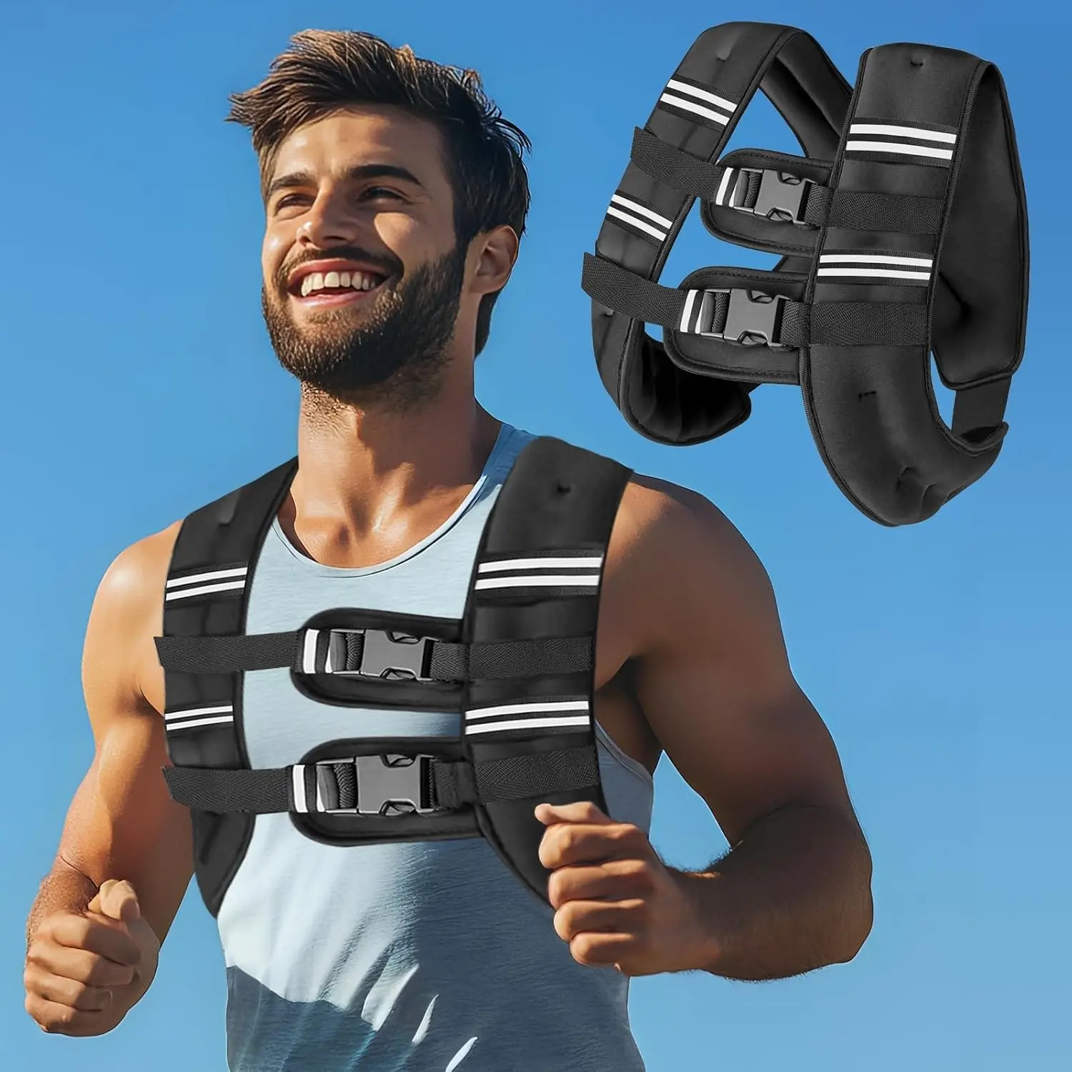 Weighted Vest  for Men Women,6lbs/ 8lbs/12lbs/16lbs/20lbs Weight Vest with Reflective Stripes for Workout, weight los
