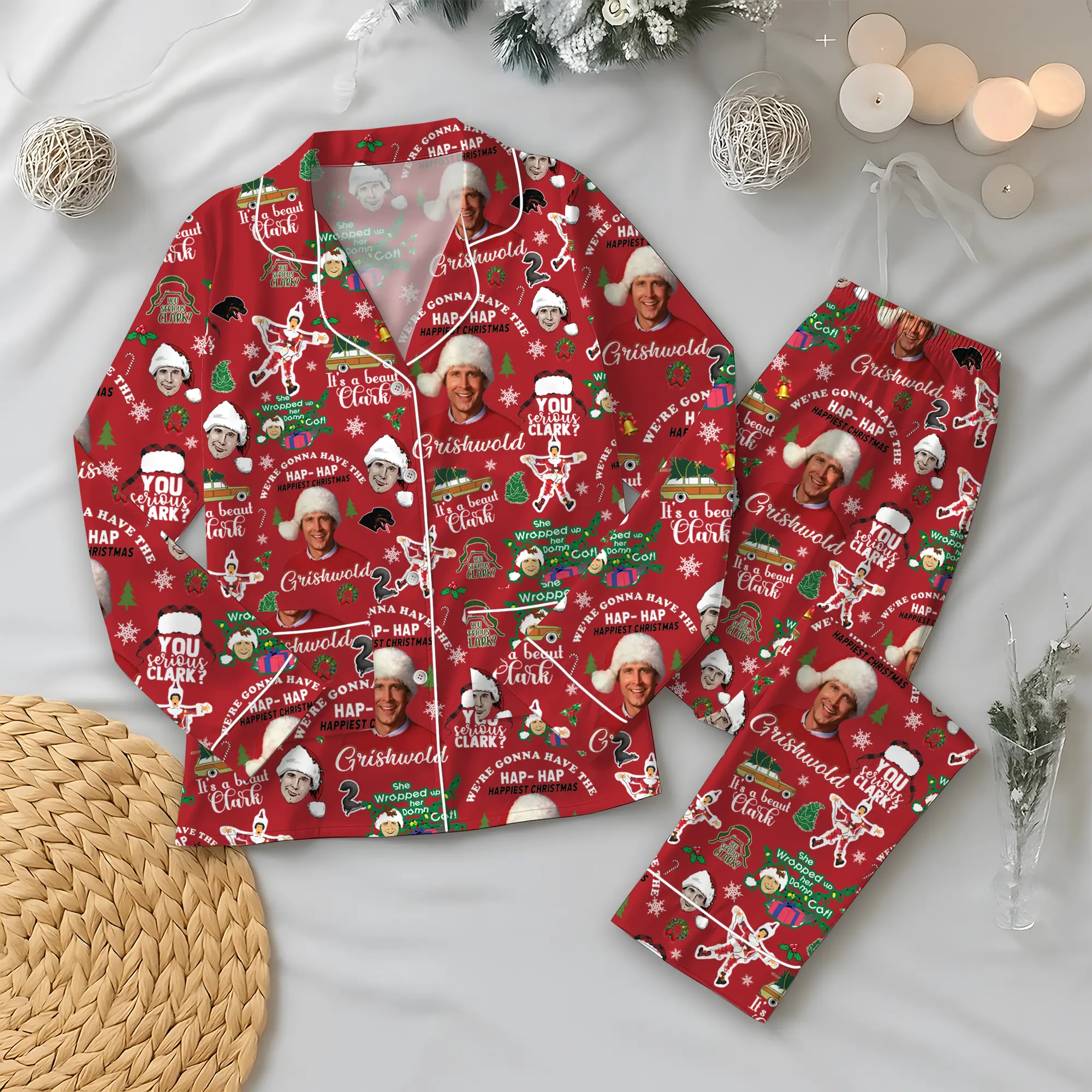 Clark Griswold Santa Pajamas Set, Griswold Thick Pajamas Satin Set, Griswold Holiday Pajamas, Christmas Tree Farm Pjs, Matching Family Pajamas
