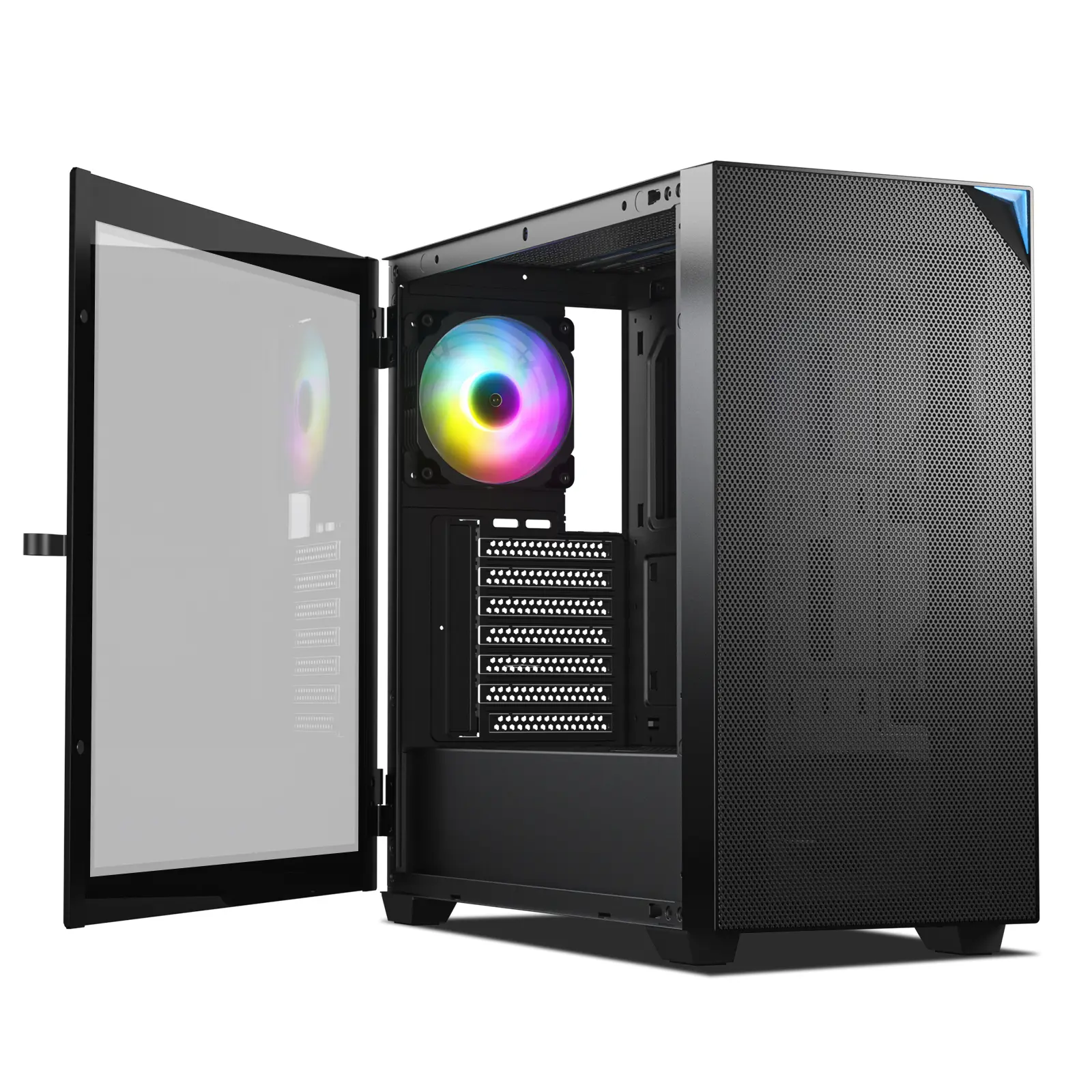 VETROO AL800 Full Tower Gaming Case - E-ATX/ATX (Black) with Door-Opening Tempered Glass, Adjustable LED Strip, Pre-Installed ARGB PWM Fan, Fits RTX 40-Series GPUs