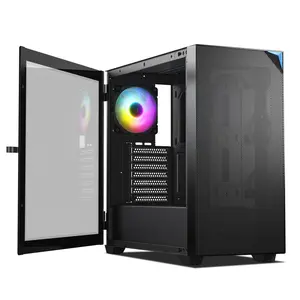 VETROO AL800 Full Tower Gaming Case - E-ATX/ATX (Black) with Door-Opening Tempered Glass, Adjustable LED Strip, Pre-Installed ARGB PWM Fan, Fits RTX 40-Series GPUs