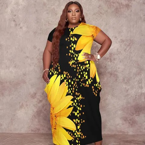 Oversize Tshirt Dress Plus Size Short Sleeve Maxi Dress with Pockets