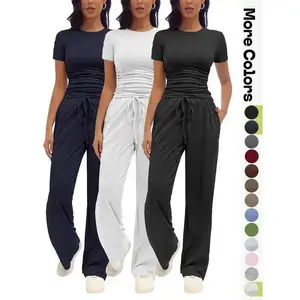 Women’s Crew Neck Jogger Pants Casual Loose Fit Lounge Trousers