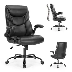 Office Chair, Leather Desk Chair with Armrests, Adjustable Swivel Rolling Chair with Wheels, Ergonomic Office Seating