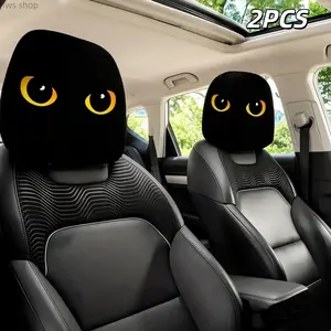 Trendy 2 Pack Cat Eye Print Car Headrest Covers Universal Flexible Soft Breathable Auto Neck Rest Cushion Stylish Car Interior Ornament Comfortable All Day Driving Decor Perfect Holiday Daily Gift For Family Friends Vehicle Interior Accessories