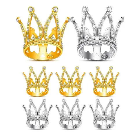 Crown Shaped Cake Topper, 8counts/set Rhinestone Crown Birthday Cake Decoration, Summer Party Decoration Supplies