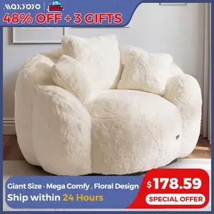 【Hot Sale】MAXYOYO Oversized Floral Bean Bag Chair with 3 Pillows – Ultra Soft Faux Fur Floor Sofa for Living Room or Bedroom