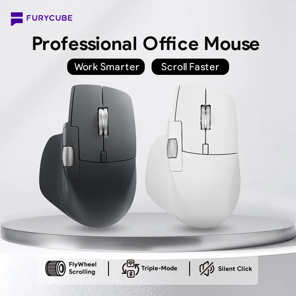 [NEW] FURYCUBE A1 FlyWheel Wireless Ergonomic Mouse, PAW 3212 Silent Click Bluetooth/2.4G Wireless/USB-C Rechargeable Mice, Computer Gaming Office Mouse with 3 Multi-Device, 6 Adjustable DPI, Productivity Tool, TikTokShopBlackFriday, TikTokShopCyberMonday