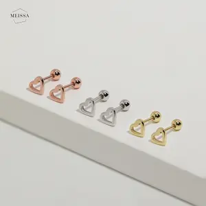 Meissa Heart Screw Back Earrings S925 Sterling Open Love Heart Studs Dainty Hollow Heart Cartilage Ball Back Earrings for Multi Piercings Stackable Minimalist Comfort Sleep-On Everyday Jewelry Gift for Her Girls Mom Christmas Birthday