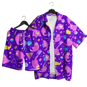 2026 Trend Funny Slowpoke poke PKM Set Hawaiian Shirt Shorts - mon Breathable, Comfortable, Short Sleeves, Halloween, Summer Vacation, Perfect Gift for Him, Papa Tropic, Beach Trips Multicolor Top