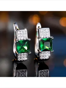 Trending White Gold Plated Emerald Cut Exquisite Pave Diamond Style High End Luxury Elegant Unique Design Small Zircon Dangle Earrings For Women Daily Party Engagement Wedding