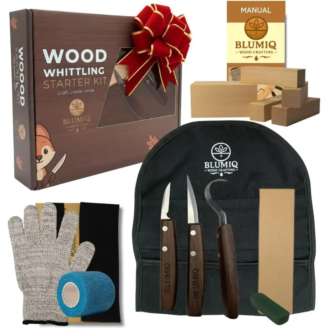 Wood Carving Kit for Beginners |   Complete 18-Piece Wood Carving Knife Set |   Online Video Training |   Travel Ready Roll Bag |   Strong Rivet Assembly |   Sharpening Accessories |   Whittle kit for Beginners