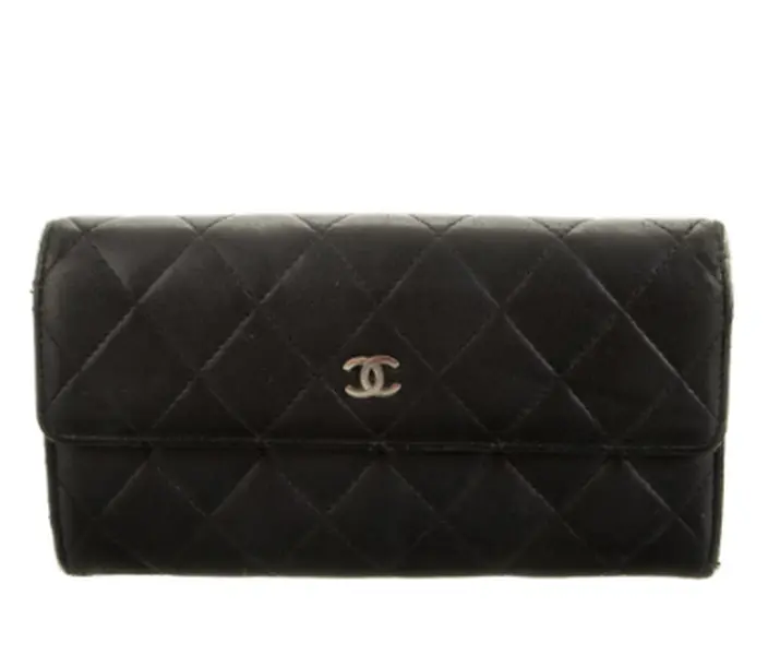 Pre-owned CHANEL lambskin Clutches & Wristlets Black Leather CC L Gusset Flap Wallet BGP230025