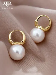 Women's Elegant Copper Earrings, Imitation Pearl Design, All-Season Fashion Jewelry, Lightweight & Versatile Accessory, Dainty Lightweight Hoops, Hoop Shape Earrings