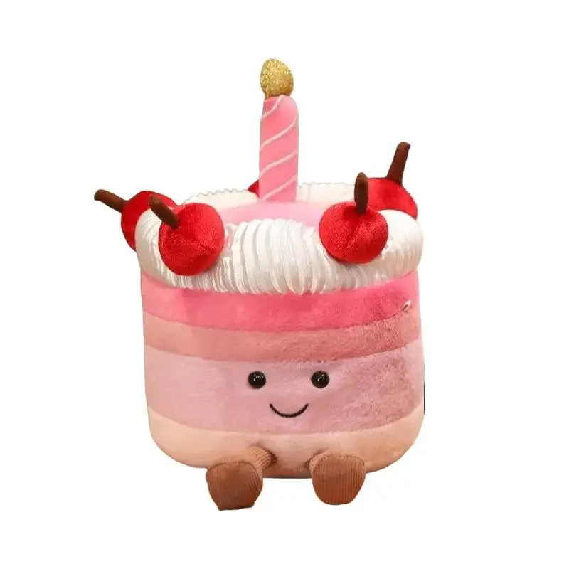 Weighted Cherry Cake Design Plush Toy - Soft Cuddly Stuffed Toy with Adorable Face, Festive Birthday Style, Safe Comfort - Ideal Gift for Kids