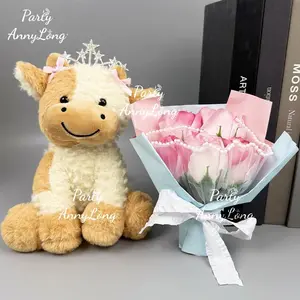 Cute Cow Plush Toy with Charming Realistic Flowers, Adorable Farm Animal Soft Stuffed Doll for Home Decoration and Gifts, Polyester Material, Cute Cow Design, Soft Cuddly Gift, Stuffed Farm Animals