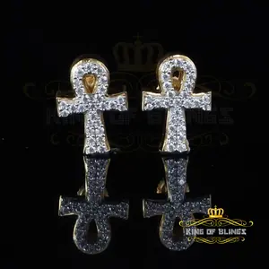 King Of Bling's 10K Gold 0.50ct VVS 'D' Moissanite Men's/Women 925 Silver Yellow Ankh Stud Earrings