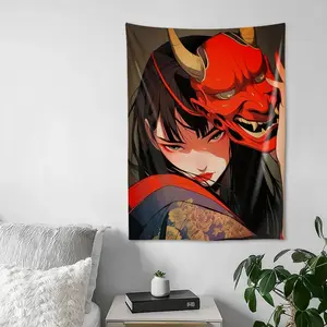Wall Tapestry Wall Art Japanese Female Samurai Anime Girl Cool Tapestry for Bedroom Living Room Decor for Men And Woman Tapestries Wall Hanging Decor. Multiple sizes are available for selection.
