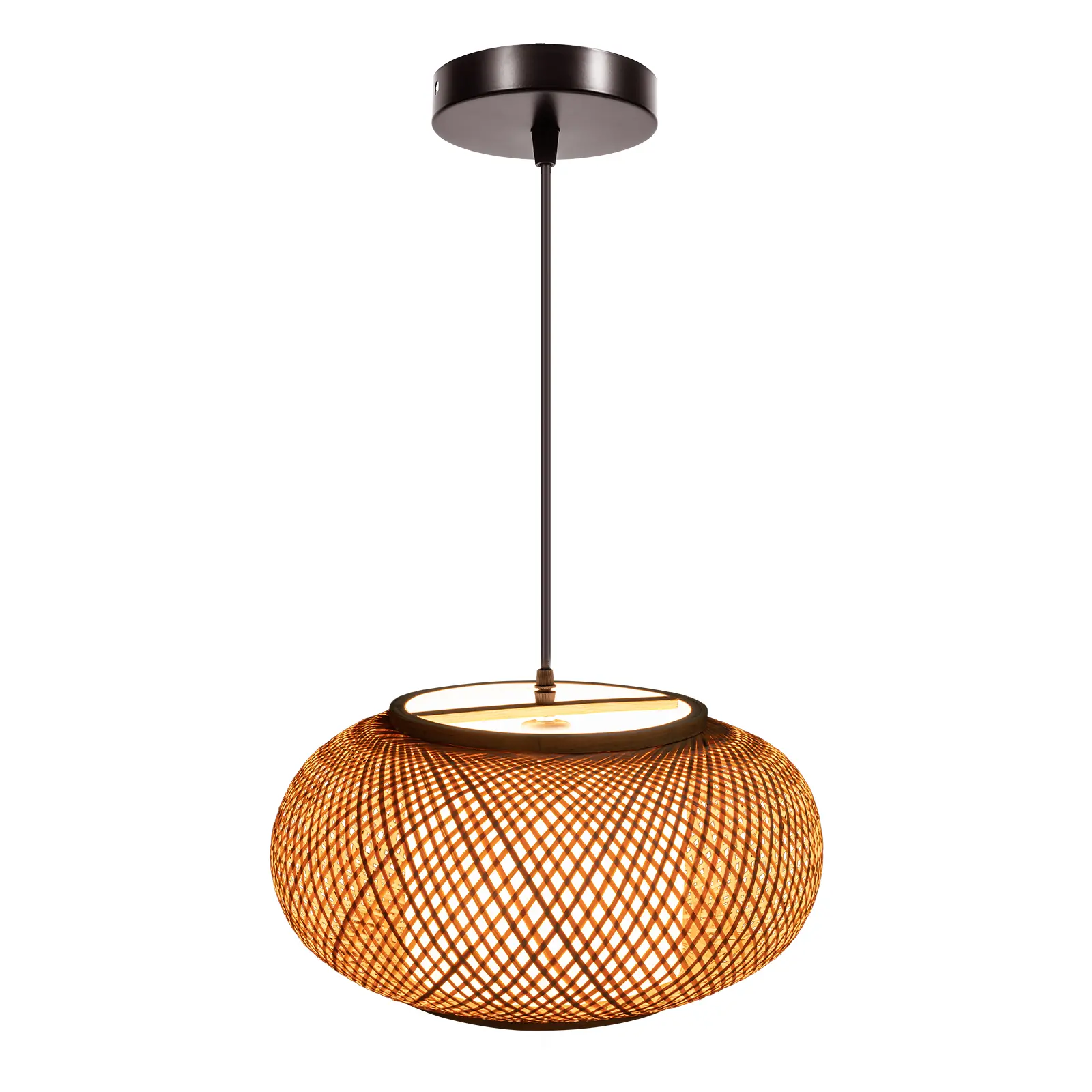 CNCEST Artisan Bamboo Decorative Pendant Light - Hand-Woven Rattan Yellow Lantern, Rustic Farmhouse Style, 110-220V AC Power Supply Down Lighting, E26 60W Bulb Not Included, Adjustable Decorative Lights Ceiling Lighting Chandelier
