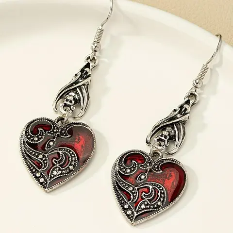 Women's Street Styleheart Design Dangle High Quality Earrings, Retro Punk Dangle Earrings for Women & Girls for Party, Daily Decor, Trendy All-match Vintage Gothjewelry for Birthday Gift, Heart Shaped Earrings Jewelry Gifts, Dangling Earrings