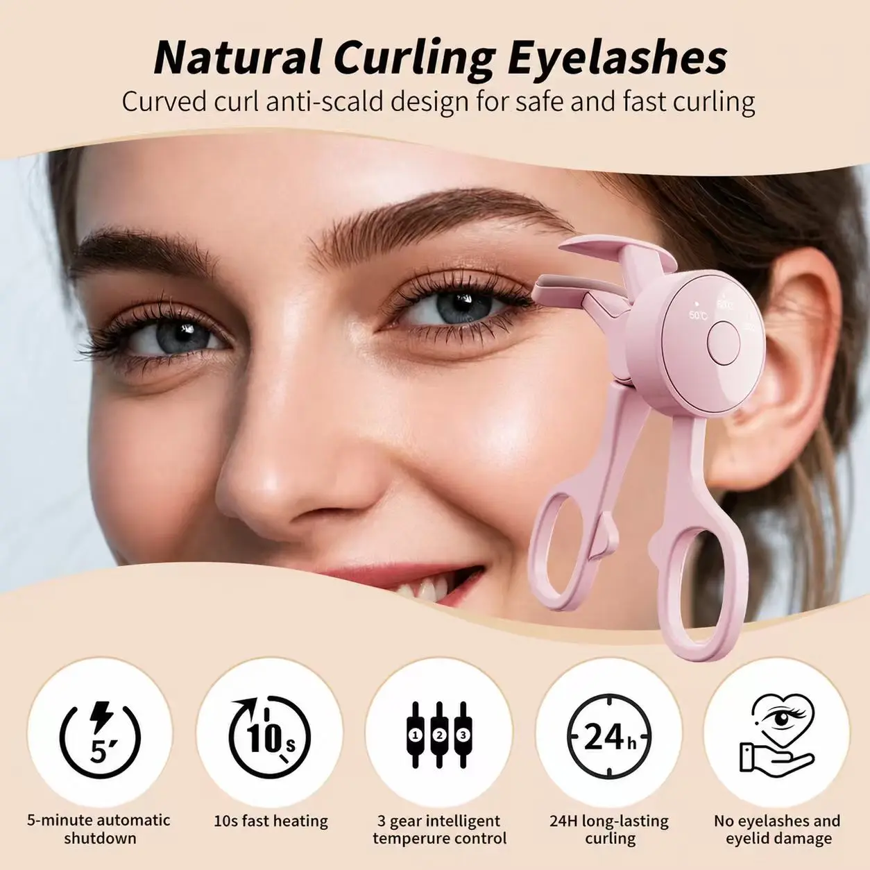 Heated Eyelash Curler - Electric Eyelash Curler with Heat Sensitive Silicone Pad, Type-C Rechargeable Mini Lash Curler, 8s Fast Heating 24hrs Long Lasting Lash Lift to Style Natural Eyelashes