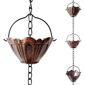 8.7 FT Decorative Metal Rain Chain with 12 Cups, Rain Catcher Gutter Downspout Replacement for Outdoor Patio Garden Decoration