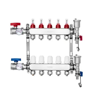 【DealsForYouDays】VEVOR 5-Branch Radiant Heat Manifold, 1/2" PEX Tubing Manifold, Stainless Steel PEX Manifold for Hydronic Radiant Floor Heating, Radiant Heat PEX Manifold Kit with 1/2" Adapters Included