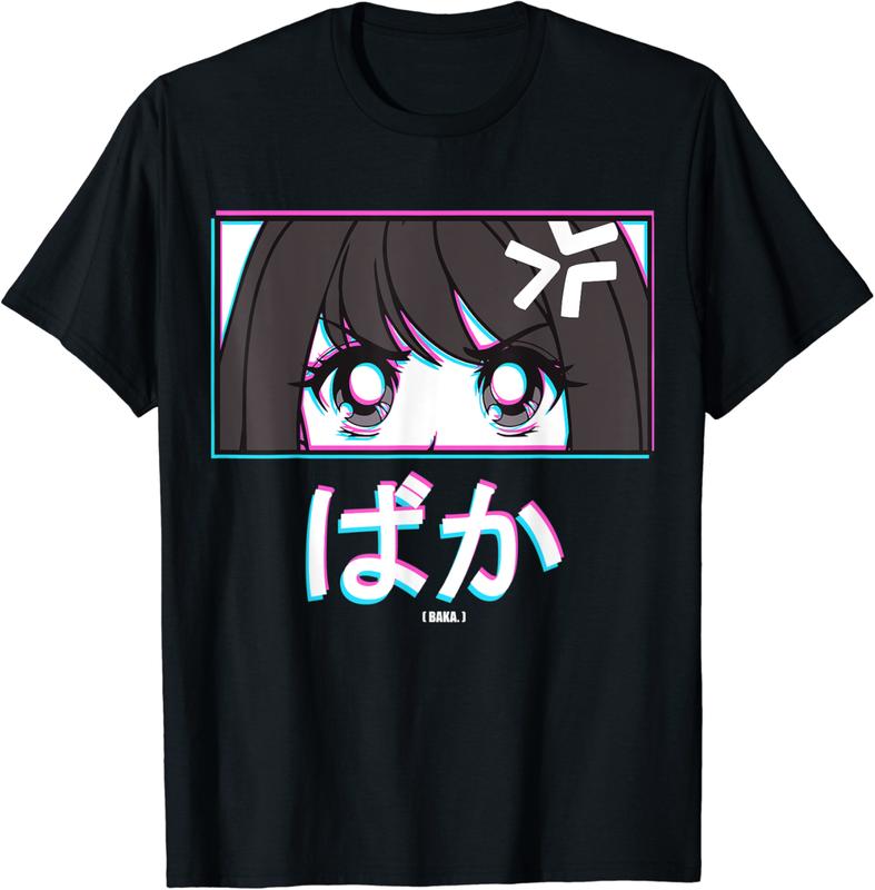 Japanese Word Baka Anime Glitch Aesthetic Vaporwave T-Shirt - Devonwrig Shop 32B0991JS5FG