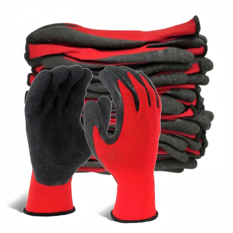 Foldable Universal Size 32g Latex Coated Gardening Gloves, 12 Pairs Durable Heavy Duty Work Gloves, Ideal for Construction and Landscaping