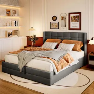 Full Queen Lift Up Storage Bed Frame, Upholstered Platform Bed with Hydraulic Large Storage Space & Padded Headboard, Bedroom Furniture Room Decor