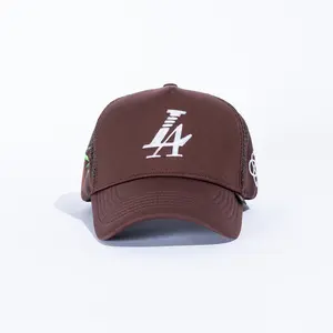 Paradise LA Trucker Hat Brown Fully Adjustable Structured Cap with Infinity Snake Logo & Gold Thread Embroidery for Everyday Wear