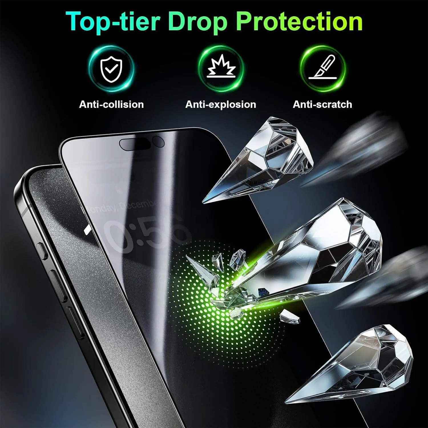 Privacy Glass Screen Protector for iPhone 17, 17E, 16, 16E, 15 Pro Max, 14, 13, 12, 11 Plus - Ultimate Protection Against Scratches and Glare