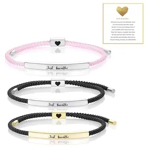 Inspire Bracelet Just Breathe - Elegant Design with Adjustable Unisex Braided Bracelet with Motivational Message Card Gift for Men & Women, Her & Him, BFF, BF, GF