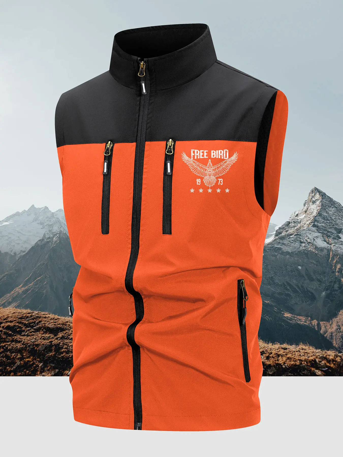 Men's Lightweight Windproof Sleeveless Vest with Zipper Pocket, Casual Fitted Print Outdoor Jacket for Fishing Hiking Travel Golf Hunting Photography Sleeveless Gilet