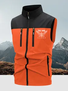 Men's Lightweight Windproof Sleeveless Vest with Zipper Pocket, Casual Fitted Print Outdoor Jacket for Fishing Hiking Travel Golf Hunting Photography Sleeveless Gilet
