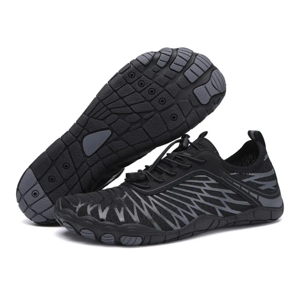 Men's Barefoot Swim Shoes - Quick Drying Water Footwear with Non-Slip Rubber Sole, Flexible, Drainage Holes, Leather Offset, 360° Free Rotation, Dense Pores Keep Feet Airy, Light Lift & Fall, Built for Hiking, Cycling, Beach Hikes