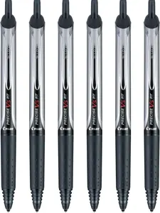 Pilot, Precise V5 RT Refillable & Retractable Rolling Ball Pens, Extra Fine Point 0.5 mm, Black, Pack of 6