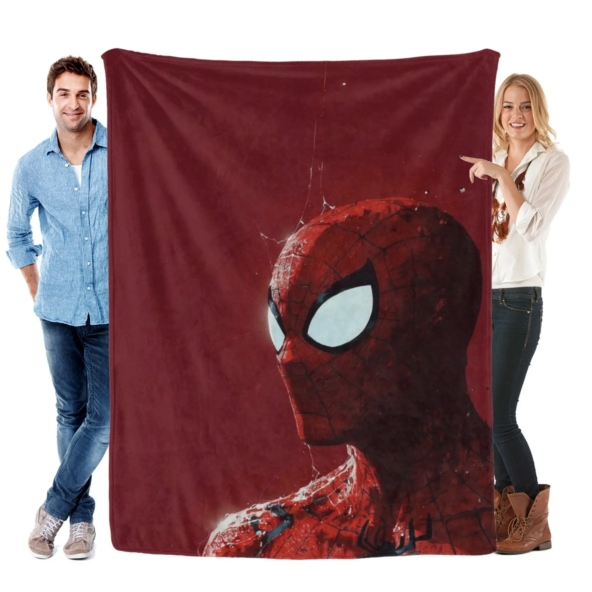 [SummerVibes] MARVEL CLASSIC Spider-Man Soft Flannel Blanket, Minimalist Red 2D Print for Home, Couch & Bedroom Decor
