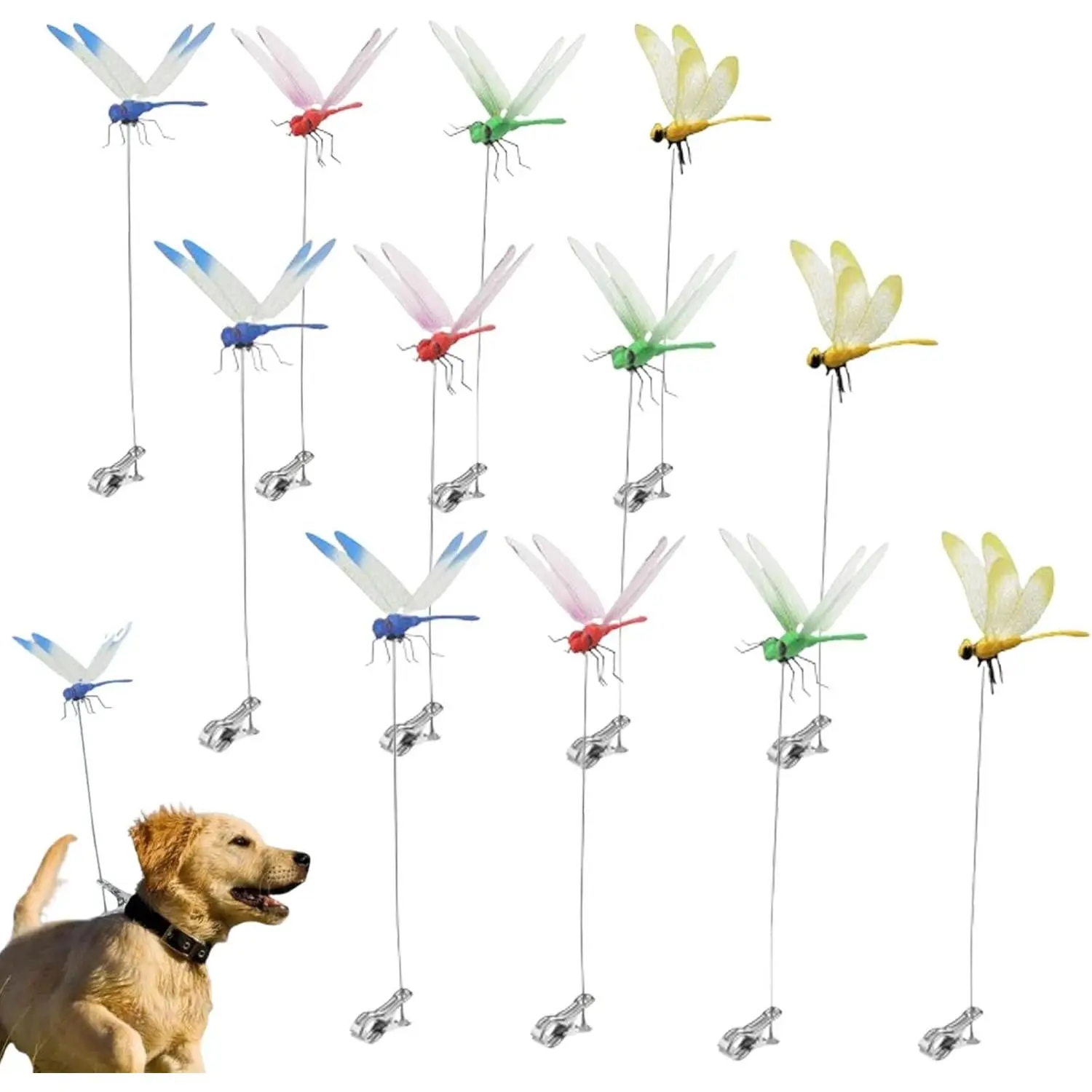 4/12pcs  Dragonfly Clip  3D Dragonfly Garden Decor Deer and Horse Fly Deterrent for Indoor and Outdoor Garden, Dragonfly Hat Clip dragonfly rod clip Mosquito repellent DRAGONFLY