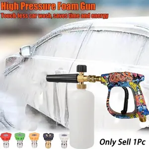 High Pressure Foam Sprayer with Graffiti Shell, 1L Bottle Set, Quick Nozzle and Rubber Stand, Car Wash Cleaning Tool, Snow Foam Lances