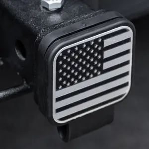 Fits for 2-inch Hitch Cover, Trailer Hitch Cover Tube Plug Insert, Car Exterior Accessories, Receiver Tube Hitch Plug Compatible With Universal Cars Trucks ATV (Silver Black American Flag Design)