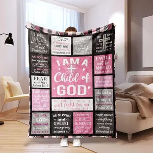 Letter & Cross Pattern Blanket, Slogan Print Blanket, Soft Warm Throw Blanket, Air-conditioned Room Blanket, Warm Nap Blanket for Home Office Travel Camping