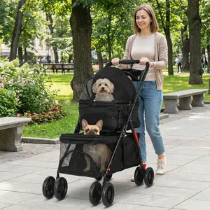 Double Pet Stroller for Small Cats and Dogs Foldable Kittens Puppies Travel Strolling Cart with Safety Belts Cup Holder & Lockable Wheels Dog Stroller Ideal for Multi-Pet Families
