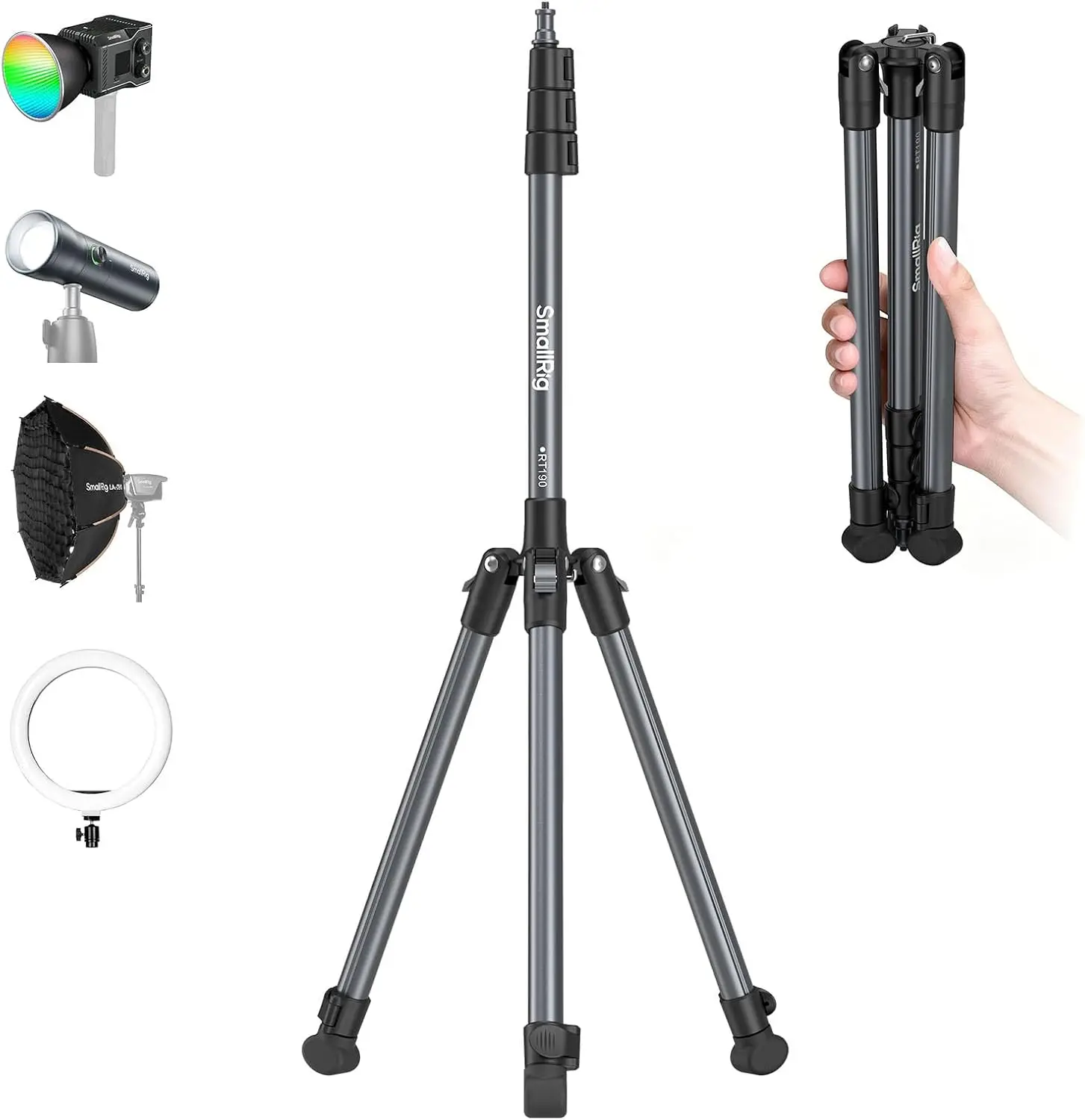 SMALLRIG 74.8"/ 6.23 ft Light Stand Photography, Compact Lighting Tripod | Portable Stand for Softbox, Flash, Ring Light, LED Video Lights, COB Light, Max Load 8.8lbs - 5475