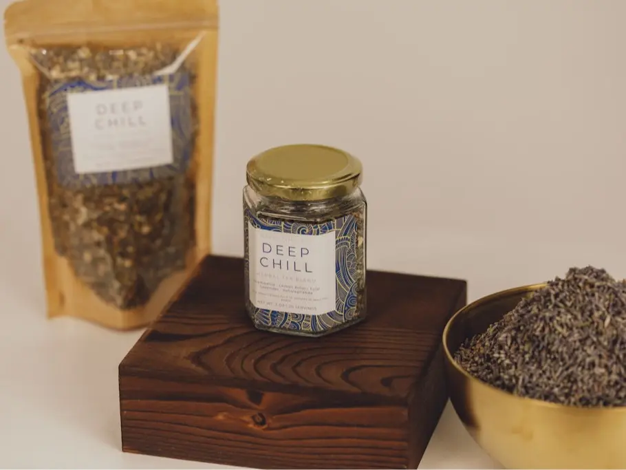 Deep Chill Herbal Tea Blend with Chamomile, Lavender & Ashwagandha for Calming - Smooth Floral Calm with Earthiness