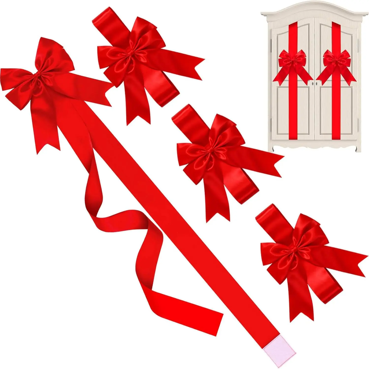 Cabinet Door Fringe Red Large Bow Wreath Polyester Fiber No Batteries Needed Festive Home 4/8 Pcs Valentine's Day Cabinet Ribbons Bows for Kitchen Red Door Ribbon Cabinet Bows for Home Gifts Holiday Wall Furniture Party Decorations Valentine's Day Decor