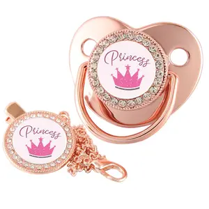 Custom Gold Bling Diamond Baby Pacifier with Clip Set Personalized for Newborns and Babies Personalized Baby Bling Pacifier gold  pacifier